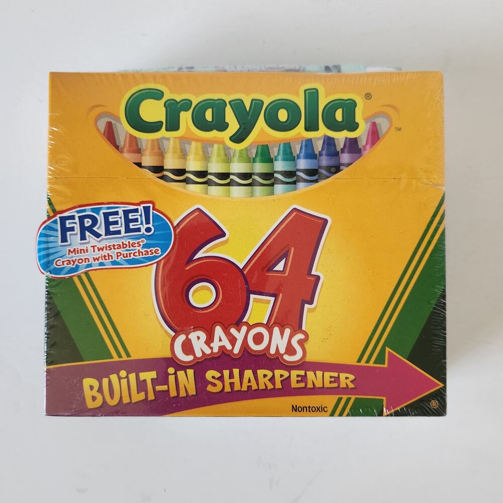 VTG New! Sealed Crayola 64 Crayons Built In Sharpener Twistables Free Sample